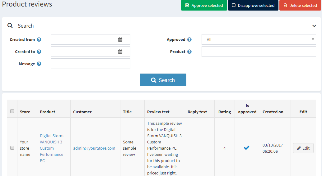 Managing product reviews